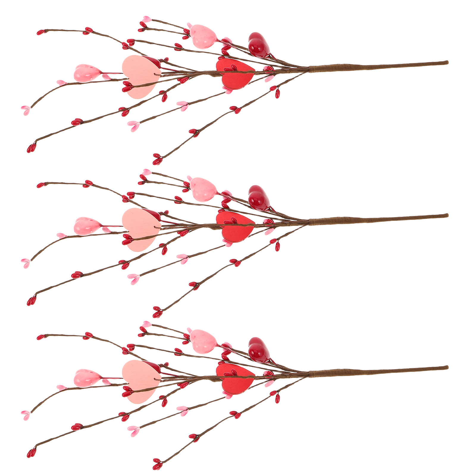 Floral Picks Wood - 3 stuks hartvormige takken kunstmatige Valentijnsdag